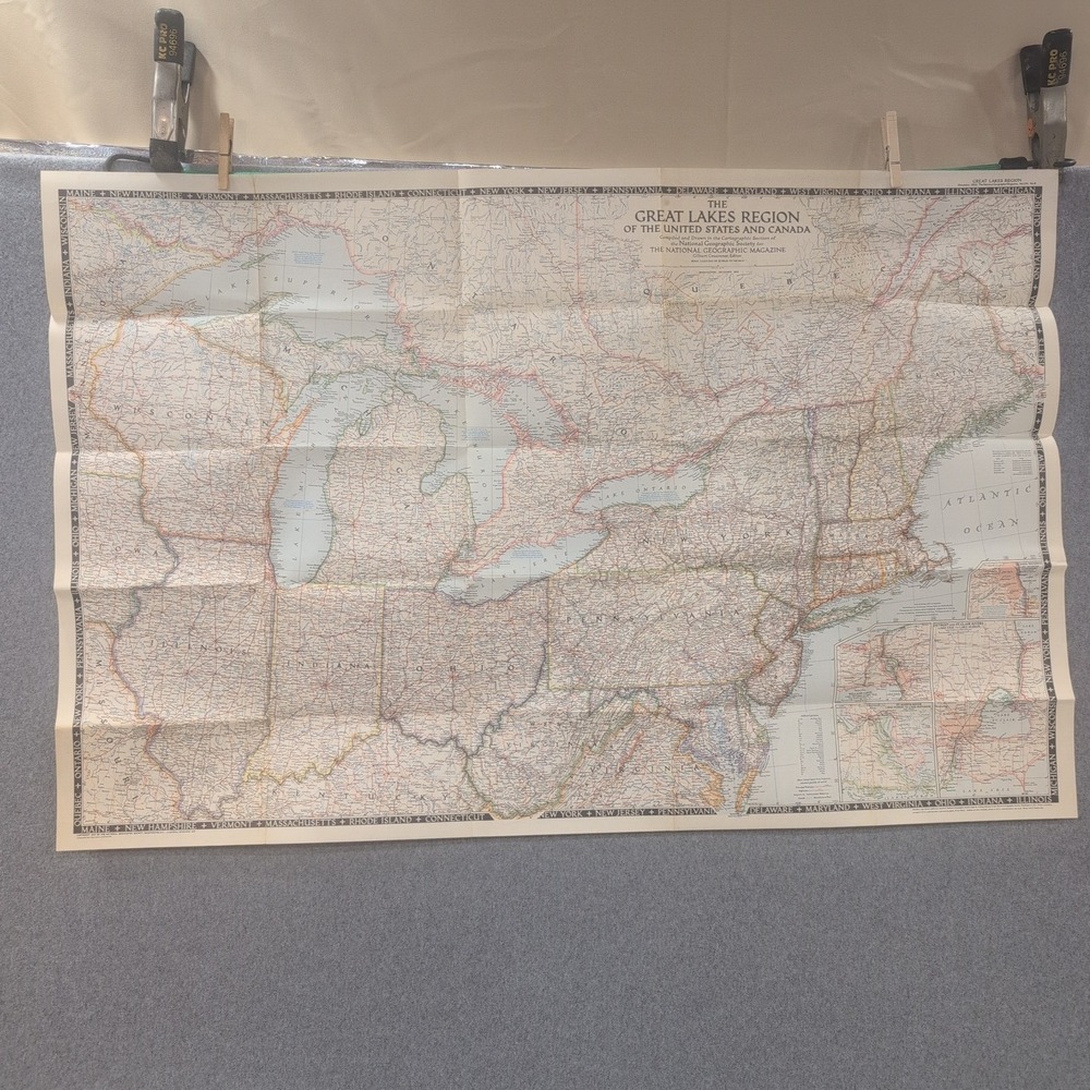 Vintage 1953 National Geographic Great Lakes Region Map US Canada 42x27 - Picture 1 of 2